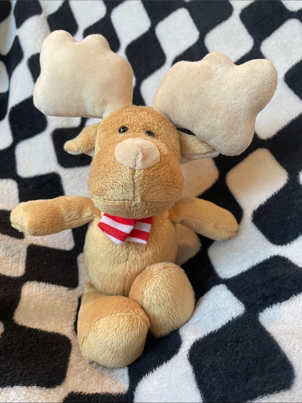 Kinder Joy Brown Plush Moose Striped Neck Scarf